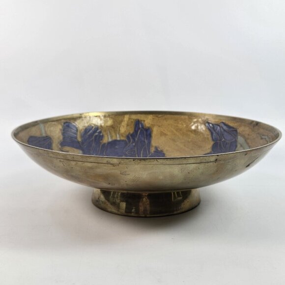 Other - Vintage Enameled Brass Shallow Dish Bowl Iris Flowers
